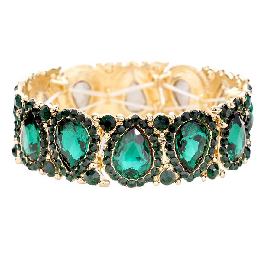 Teardrop Rhinestone Trim Stretch Evening Bracelet