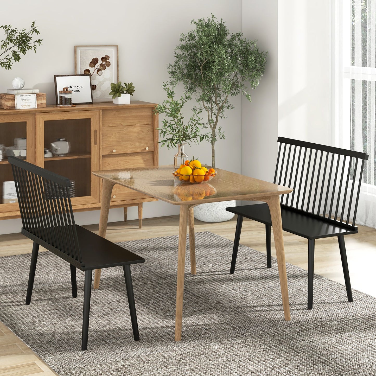 Entryway Bench for 2 with Spindle Back for Kitchen Dining Room Hallway