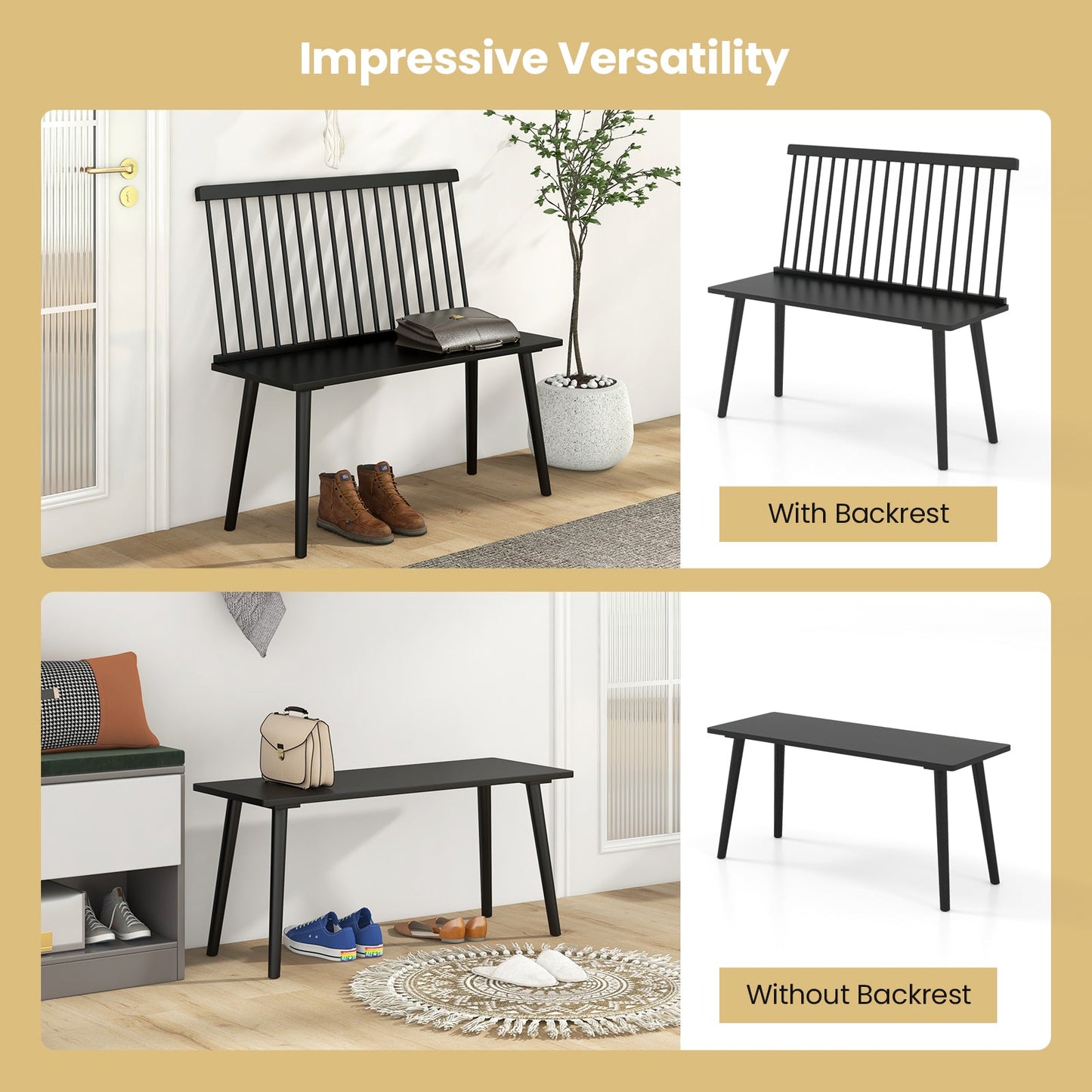 Entryway Bench for 2 with Spindle Back for Kitchen Dining Room Hallway