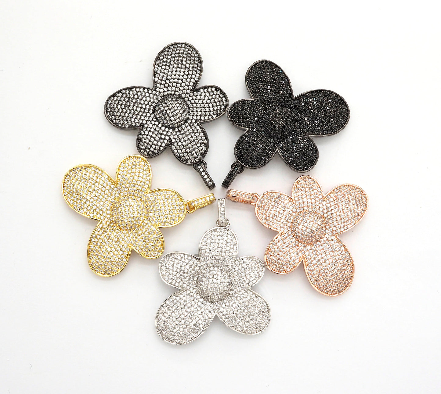 CZ Micro Pave Flower Pendant,Cubic Zirconia Paved Flower Charm Gold,Silver,Rose Gold,Gunmetal plated,40mm/30mm/20mm,sku#F492