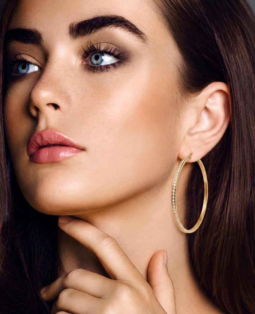 ER322G B.Tiff Gold Pavé 146-Stone Big Hoop Earrings