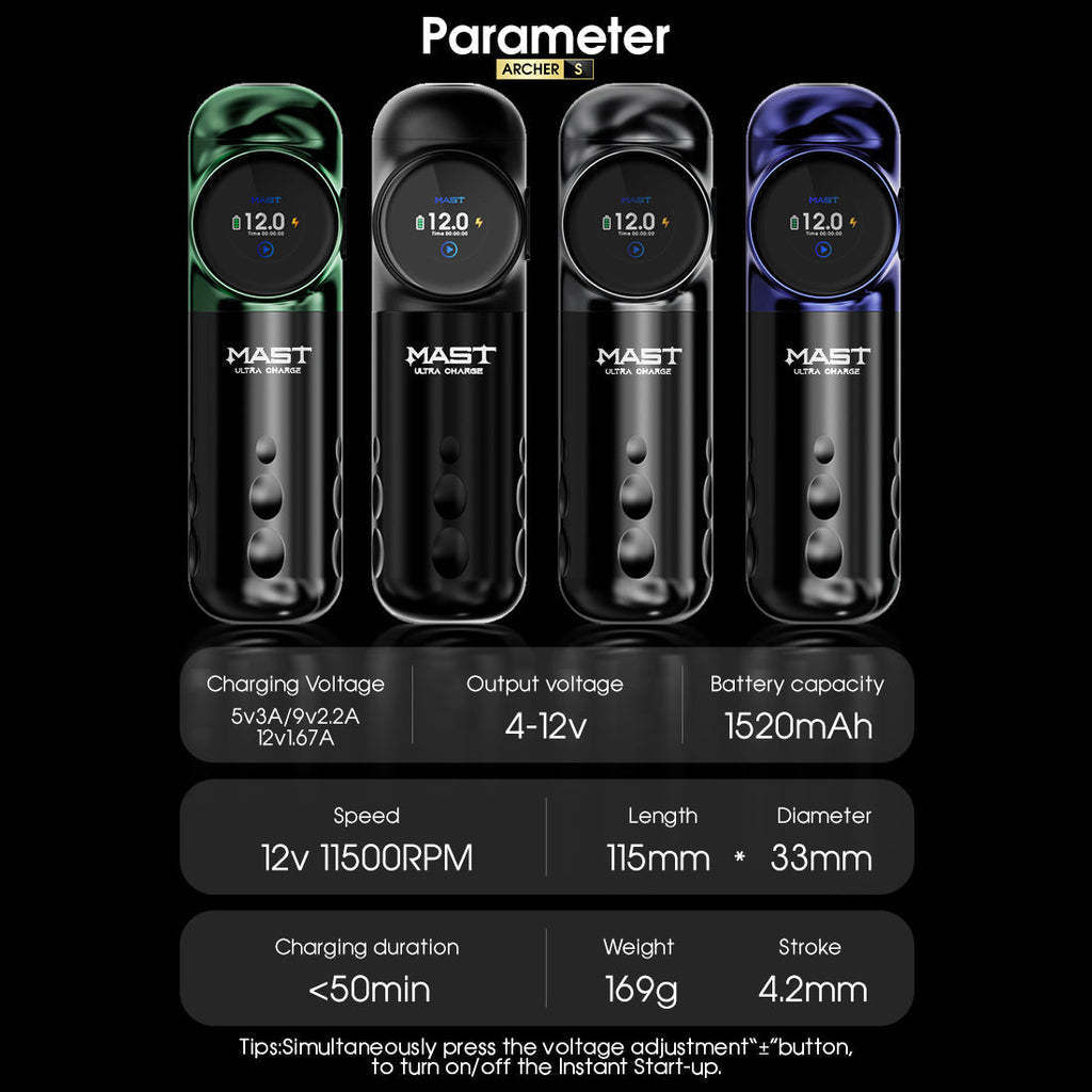 Mast Archer S by Dragonhawk | Wireless Tattoo Pen Machine | Ultra-fast Charging | 4.2MM Stroke