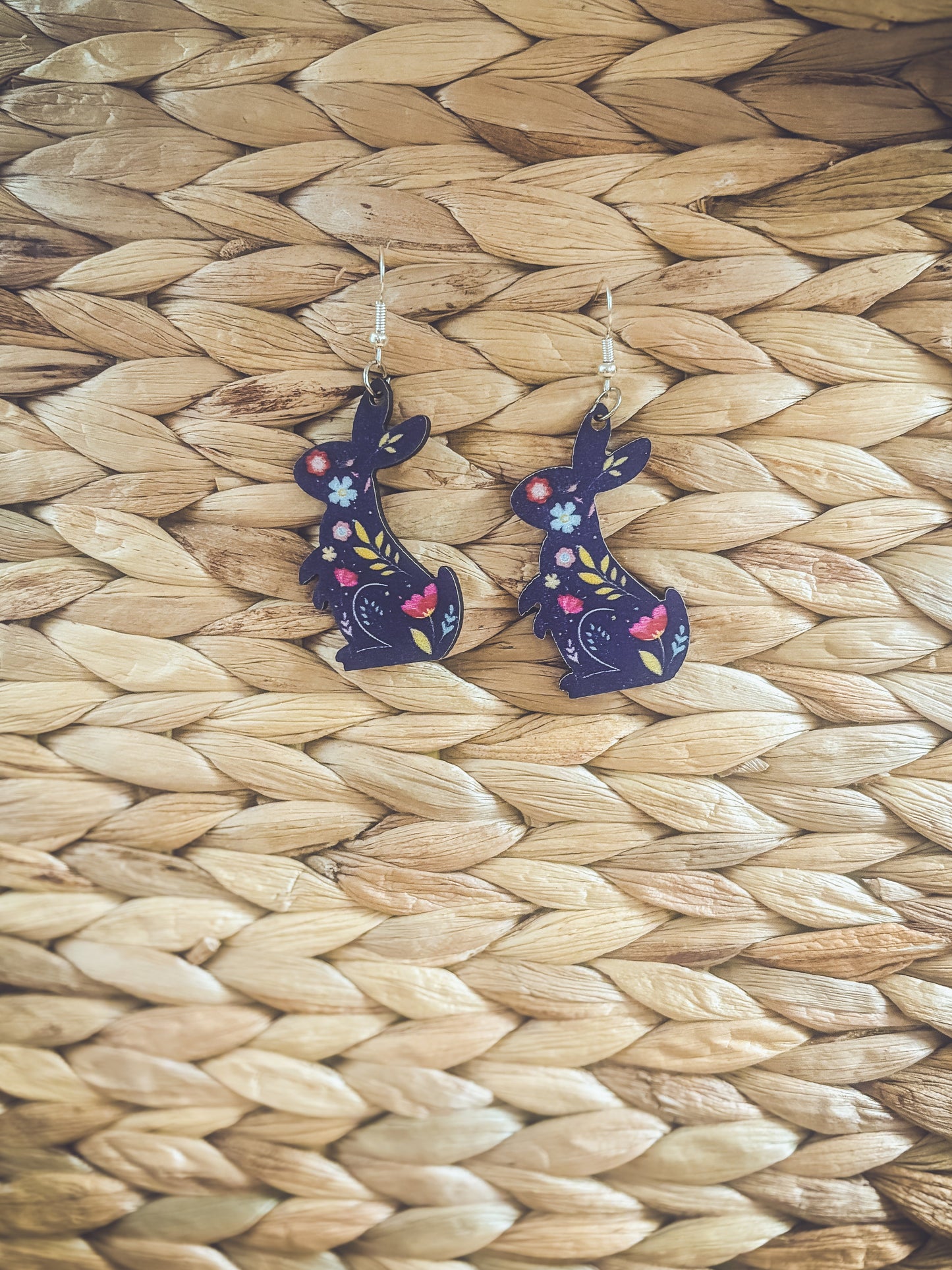 Beautiful Blue Bunny Wood Earrings