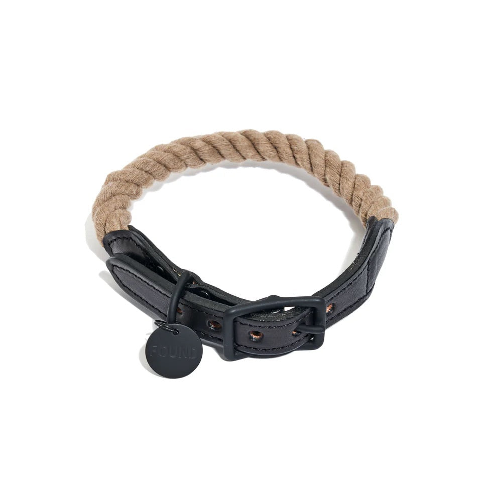 Found My Animal Matte Black Rope & Leather Collar Extra Large