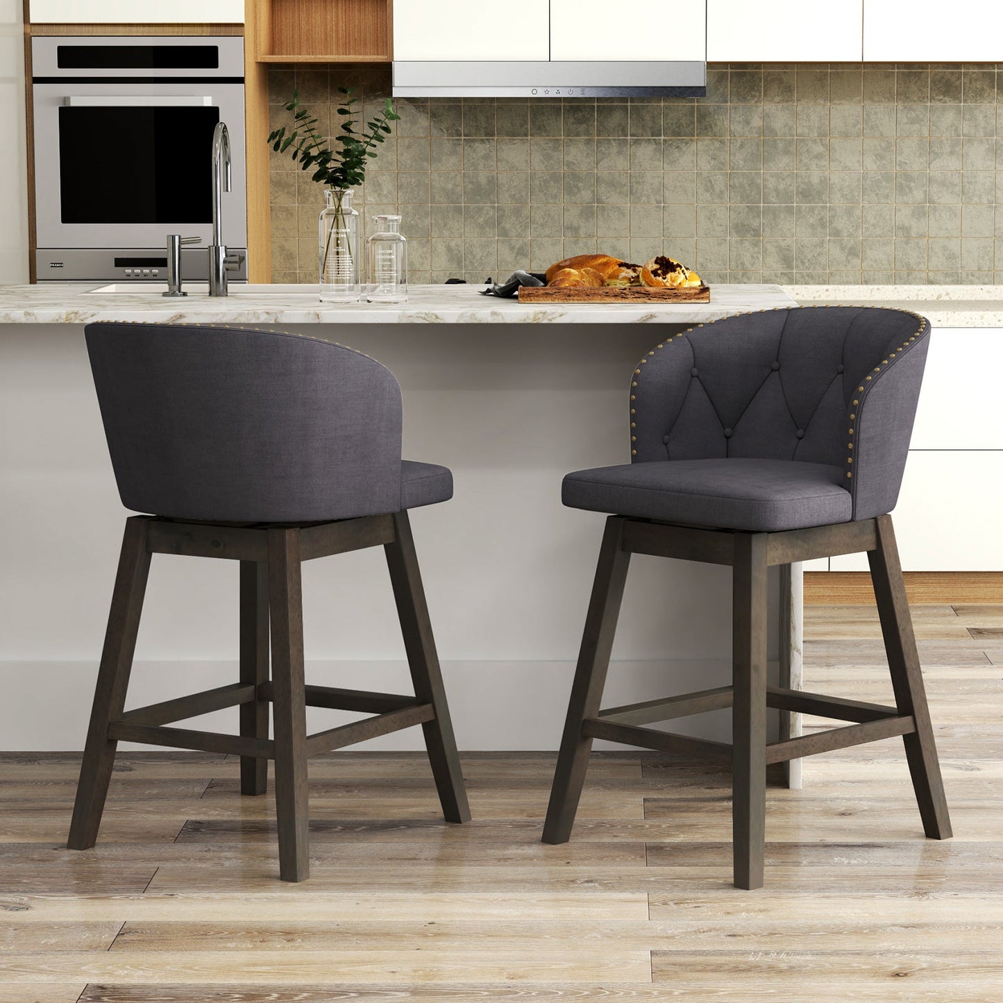 Counter Height Fabric Upholstered Bar Stools Set of 2