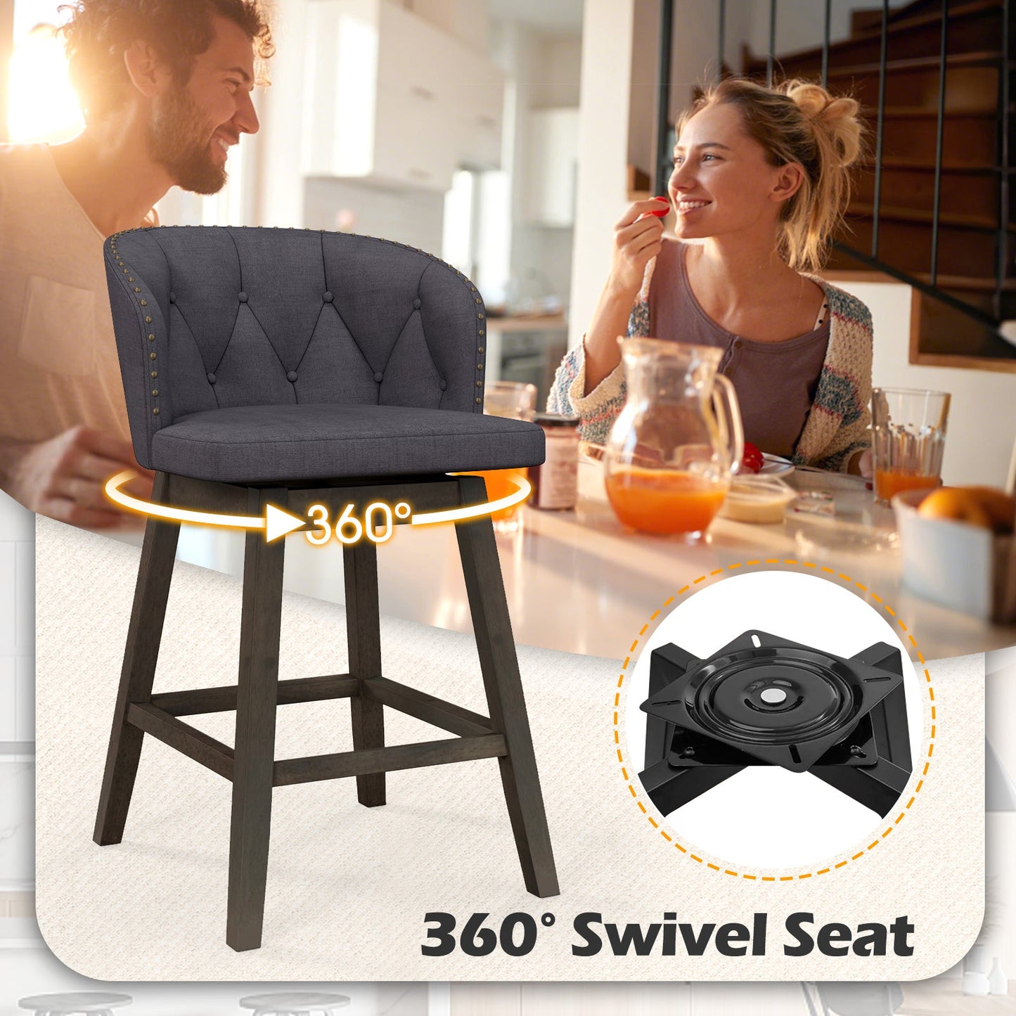 Counter Height Fabric Upholstered Bar Stools Set of 2