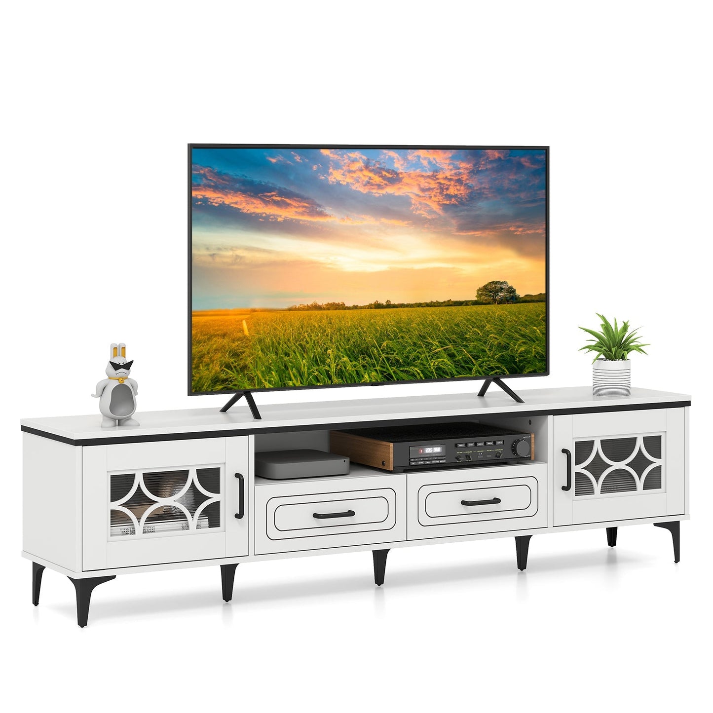 Farmhouse TV Stand for TVs up to 80 Inch with 2 Drawers