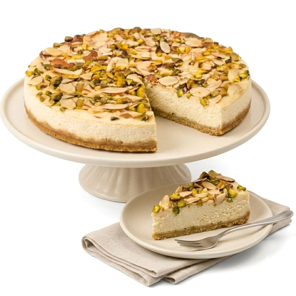 Andy Anand Sugar-Free Pistachio Almond Cheesecake, 9-Inch, 2 lb – Diabetic-Friendly, California Cream Cheese, No Preservatives Gift Box