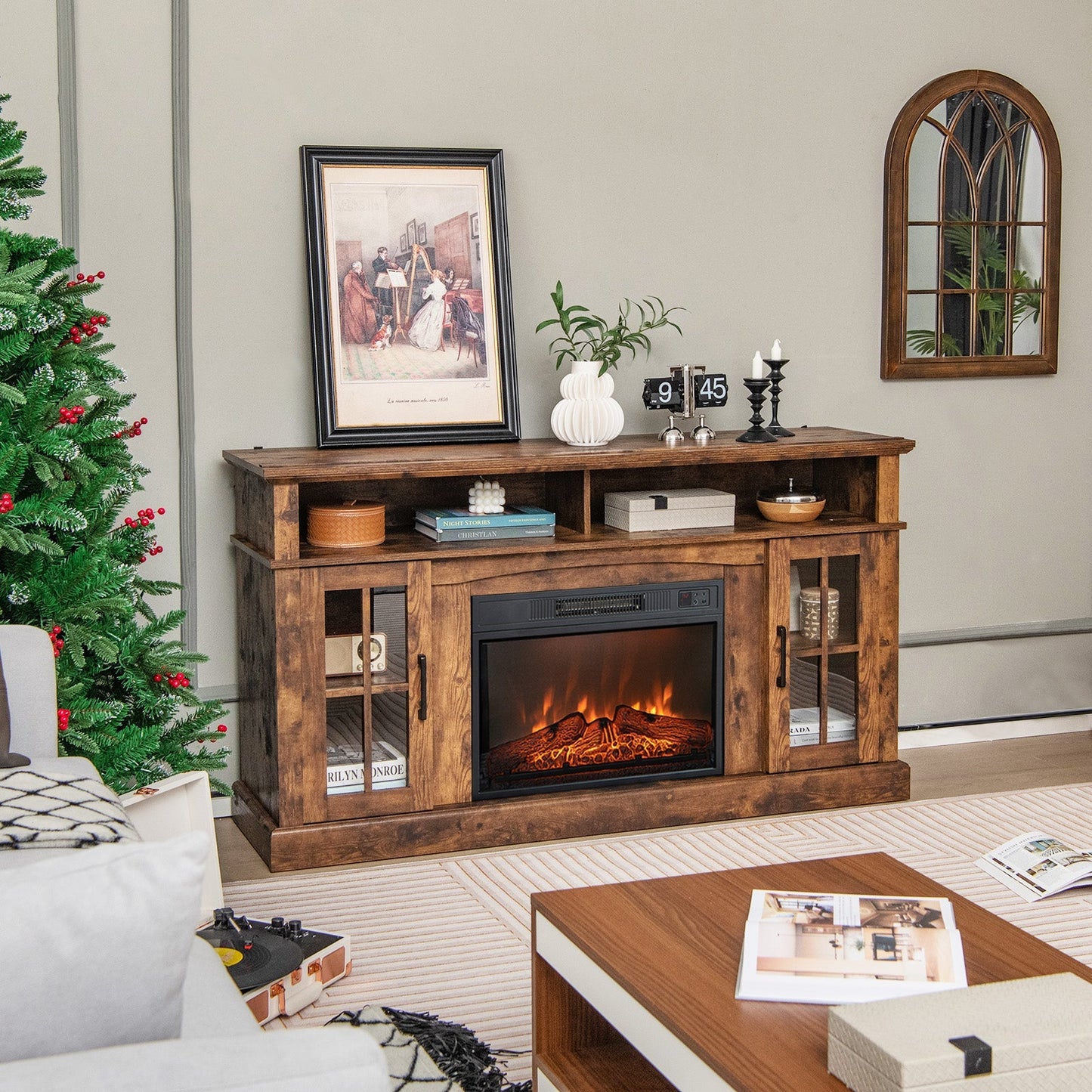 Fireplace TV Stand for TVs Up to 65 Inch with Side Cabinets and Remote Control