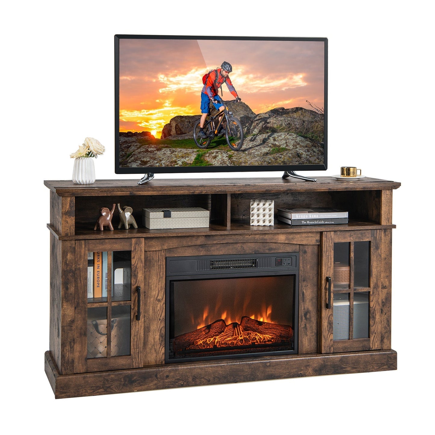 Fireplace TV Stand for TVs Up to 65 Inch with Side Cabinets and Remote Control