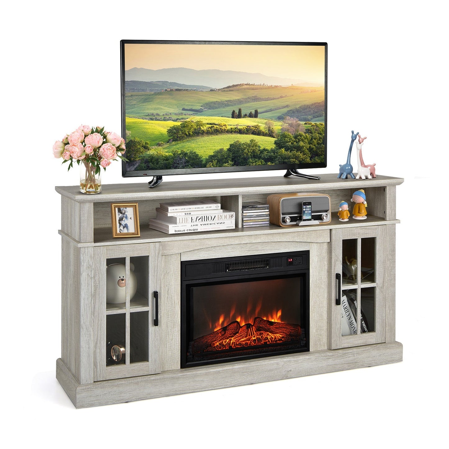 Fireplace TV Stand for TVs Up to 65 Inch with Side Cabinets and Remote Control