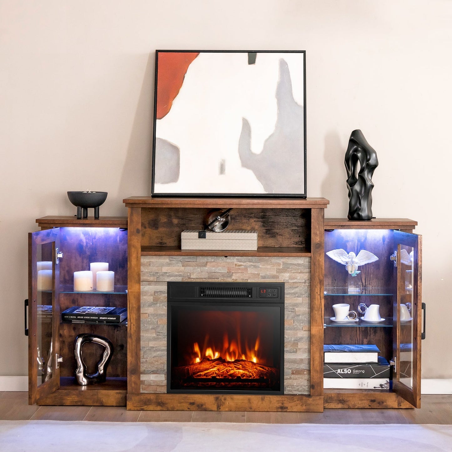 Fireplace TV Stand with 16-Color Led Lights for TVs up to 65 Inch