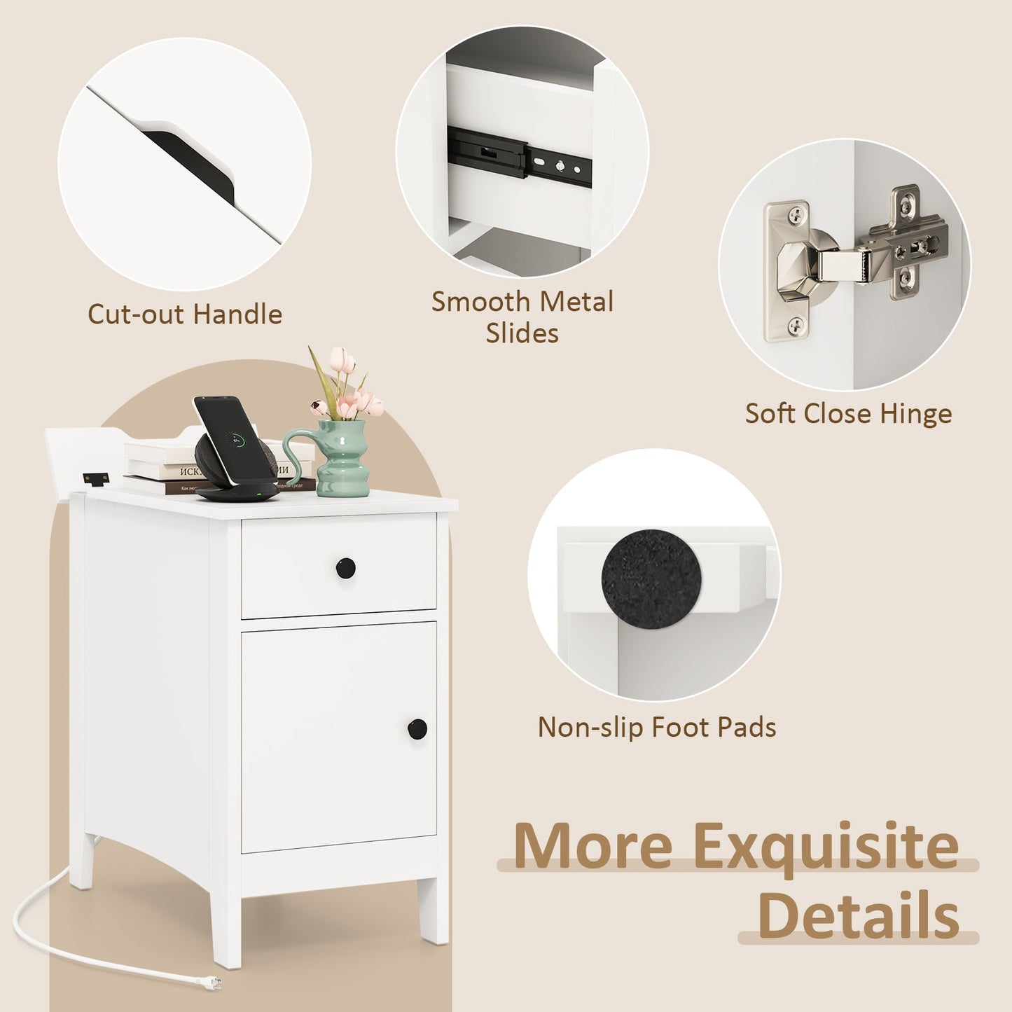 Flip Top End Table with Charging Station USB Ports Outlets and Drawer