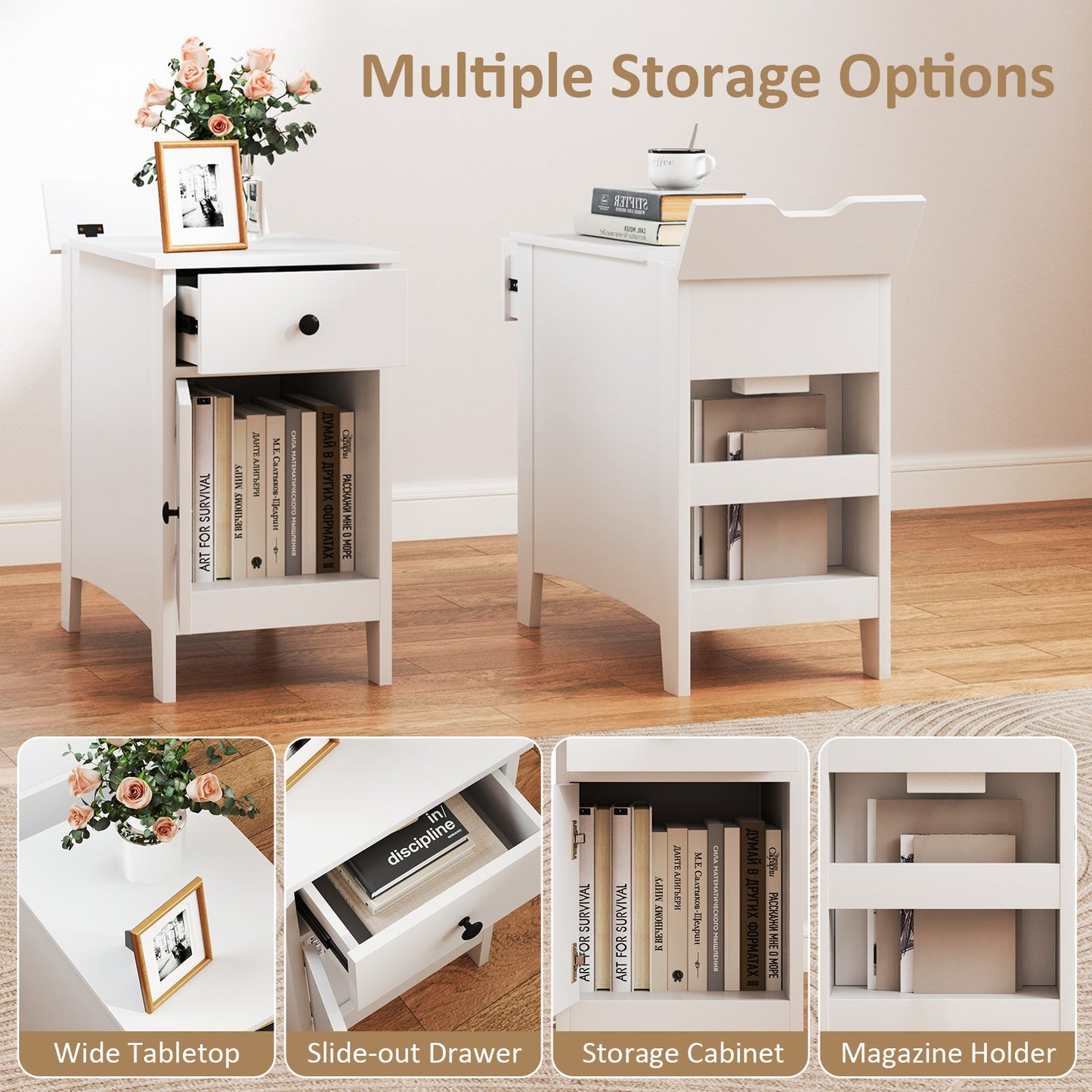 Flip Top End Table with Charging Station USB Ports Outlets and Drawer