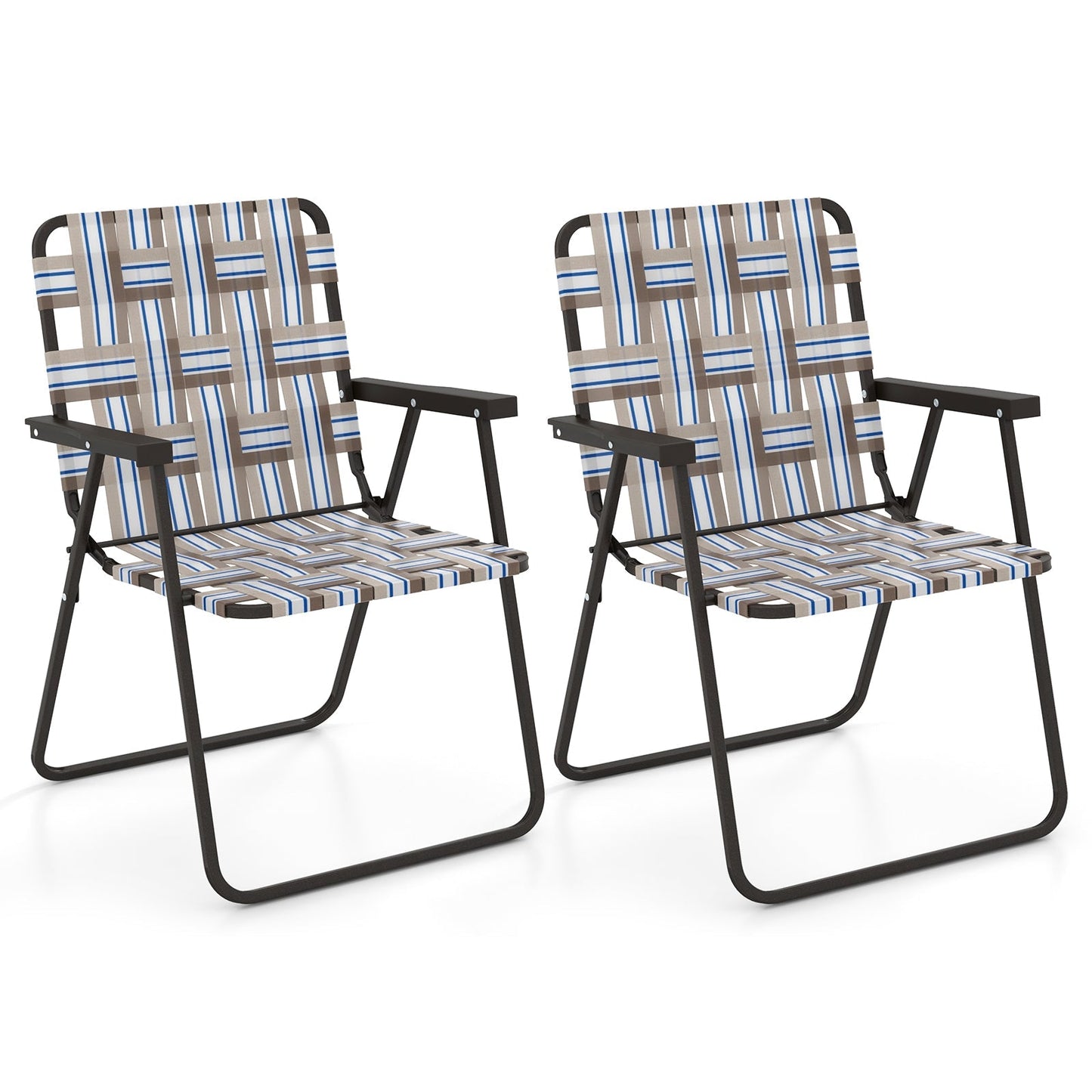 2 Pieces Folding Beach Chair Camping Lawn Webbing Chair