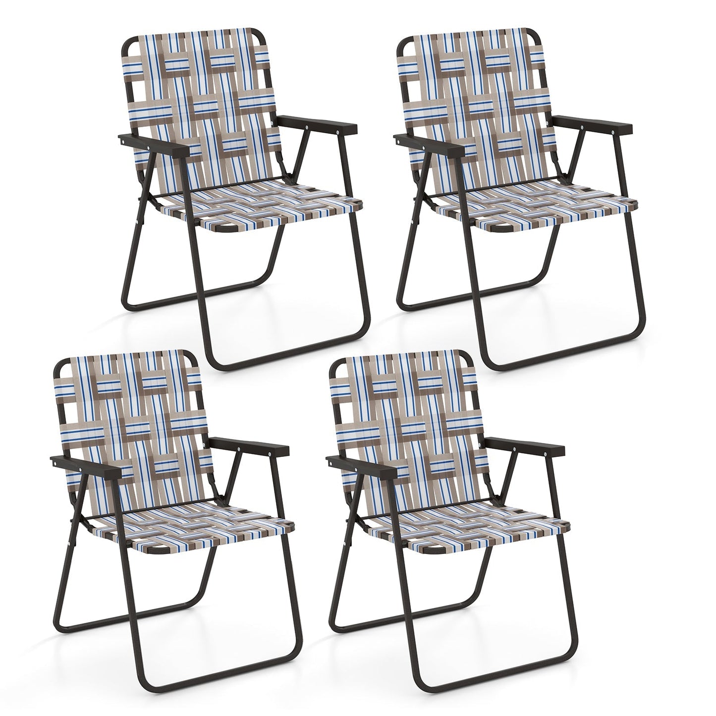 2 Pieces Folding Beach Chair Camping Lawn Webbing Chair