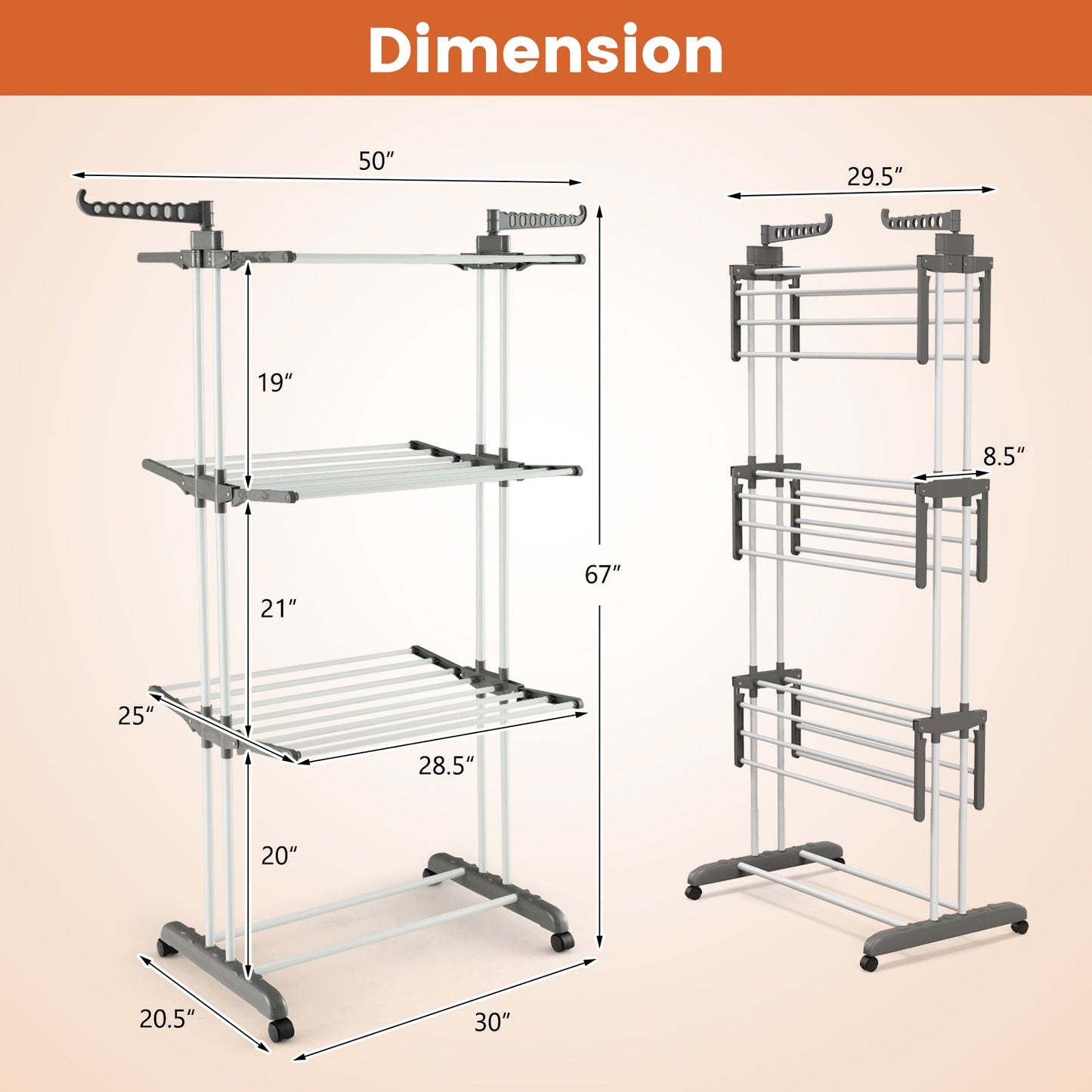 4-tier Clothes Drying Rack with Rotatable Side Wings and Collapsible Shelves
