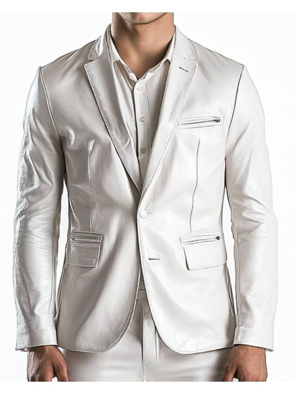 Freddie White Leather Blazer for Men