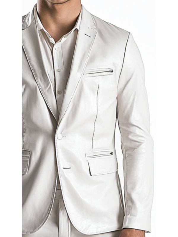 Freddie White Leather Blazer for Men
