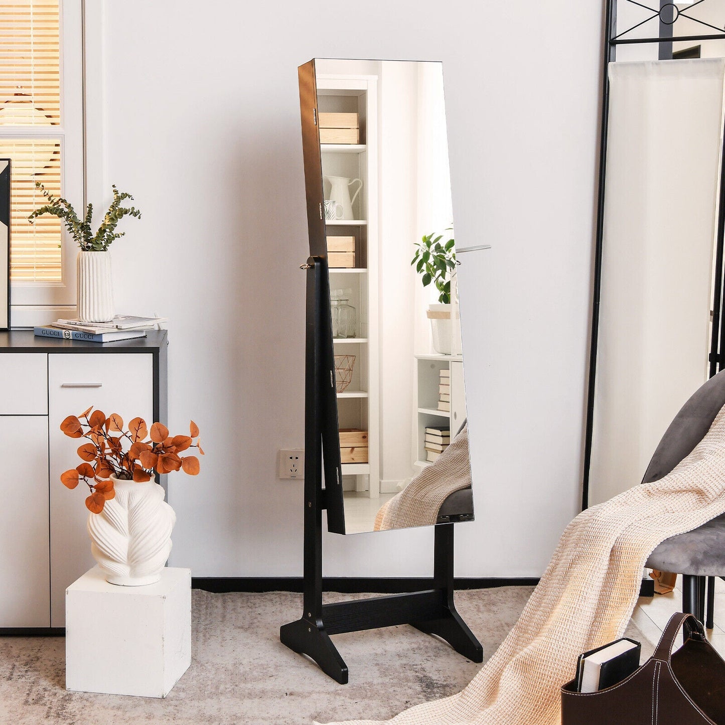 Freestanding Jewelry Cabinet with Full Length HD Mirror