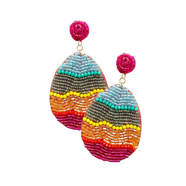 Felt Back Beaded Easter Egg Dangle Earrings