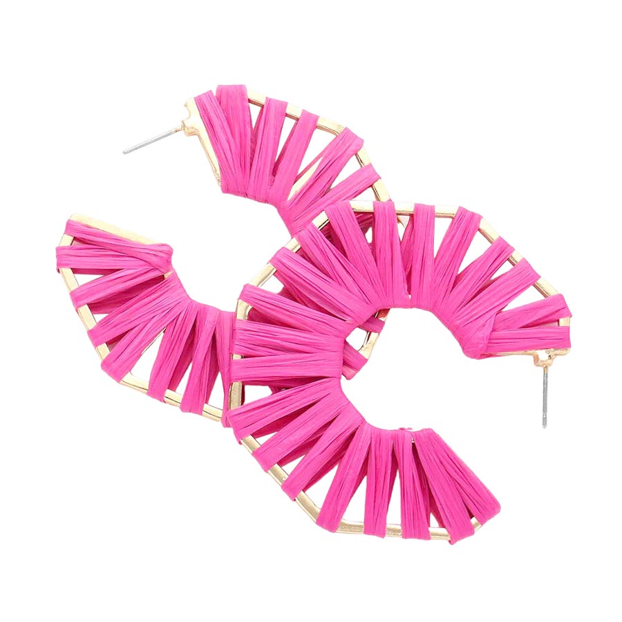 Raffia Wrapped Octagon Hoop Earrings