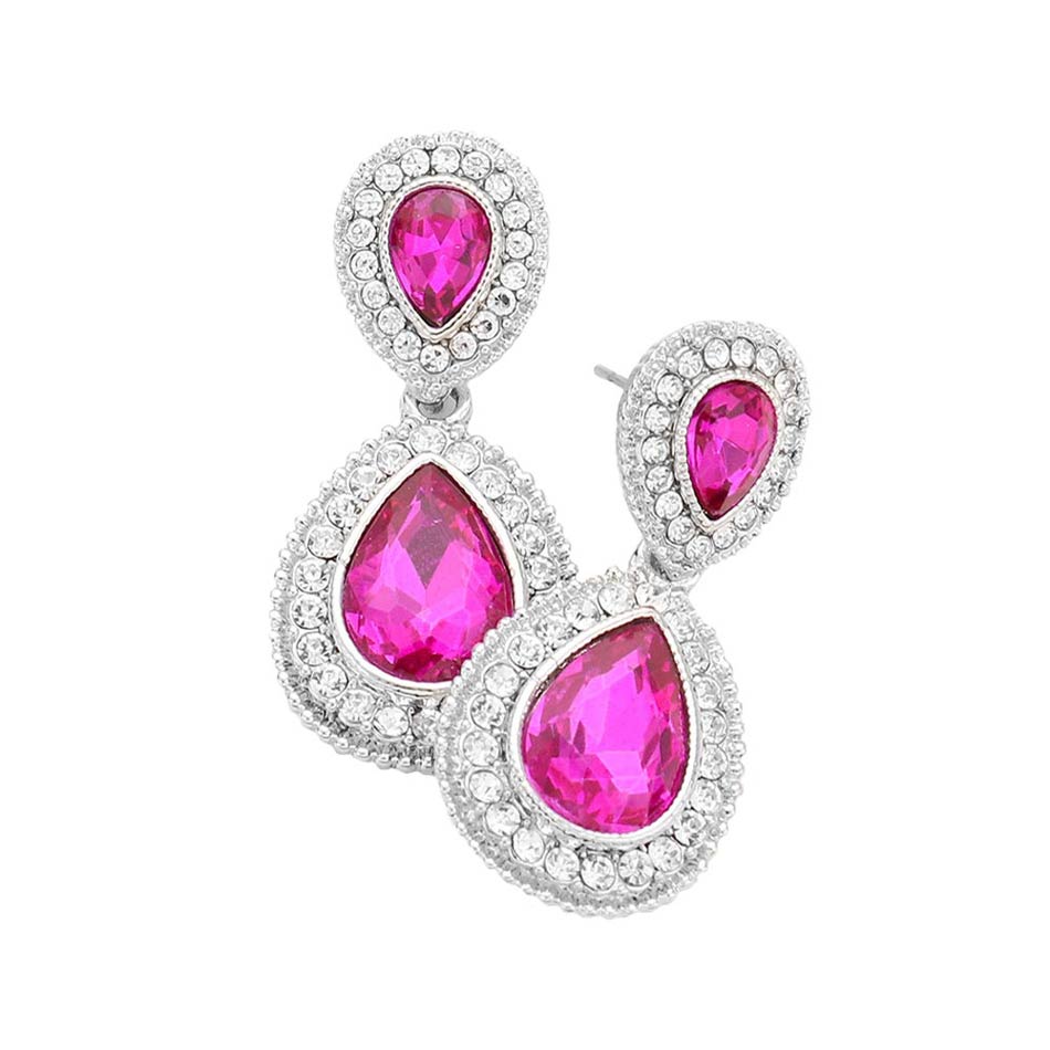 Women's Rhinestone Trim Teardrop Evening Dangle Earrings