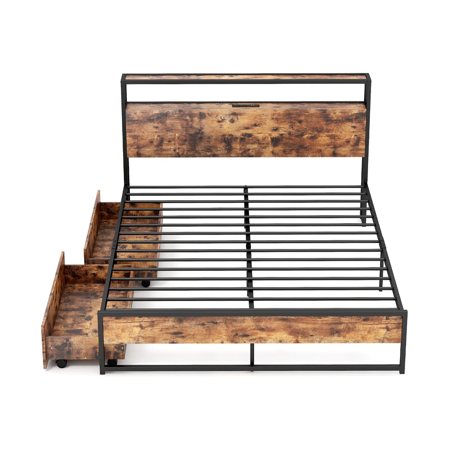 Full/Queen Bed Frame with 2-Tier Storage Headboard and Charging Station
