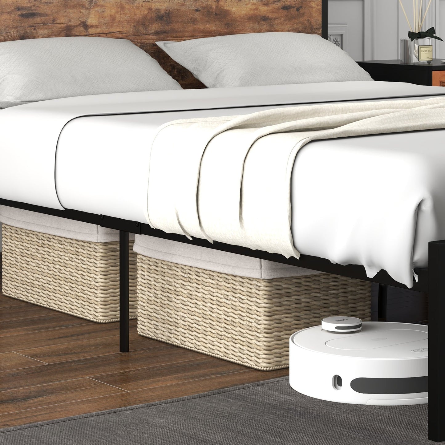 Full/Queen Bed Frame with 2-Tier Storage Headboard and Charging Station