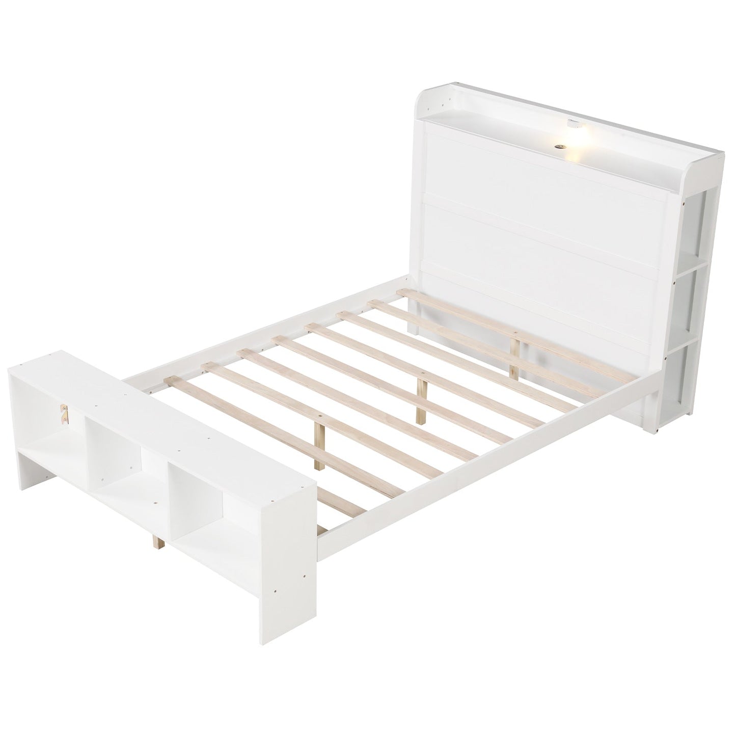 Full Size Bed Frame with 2 USB Ports with Storage Headboard and Lights