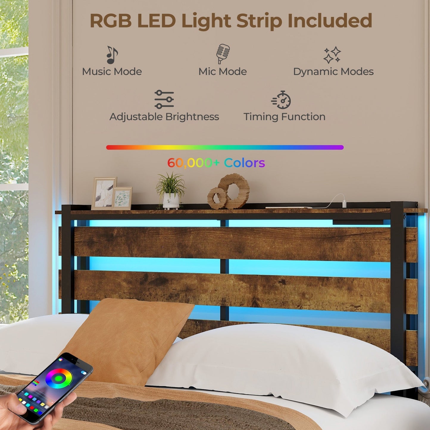 Full/Queen/Twin Size Bed Frame with Drawers LED Lights and USB Ports