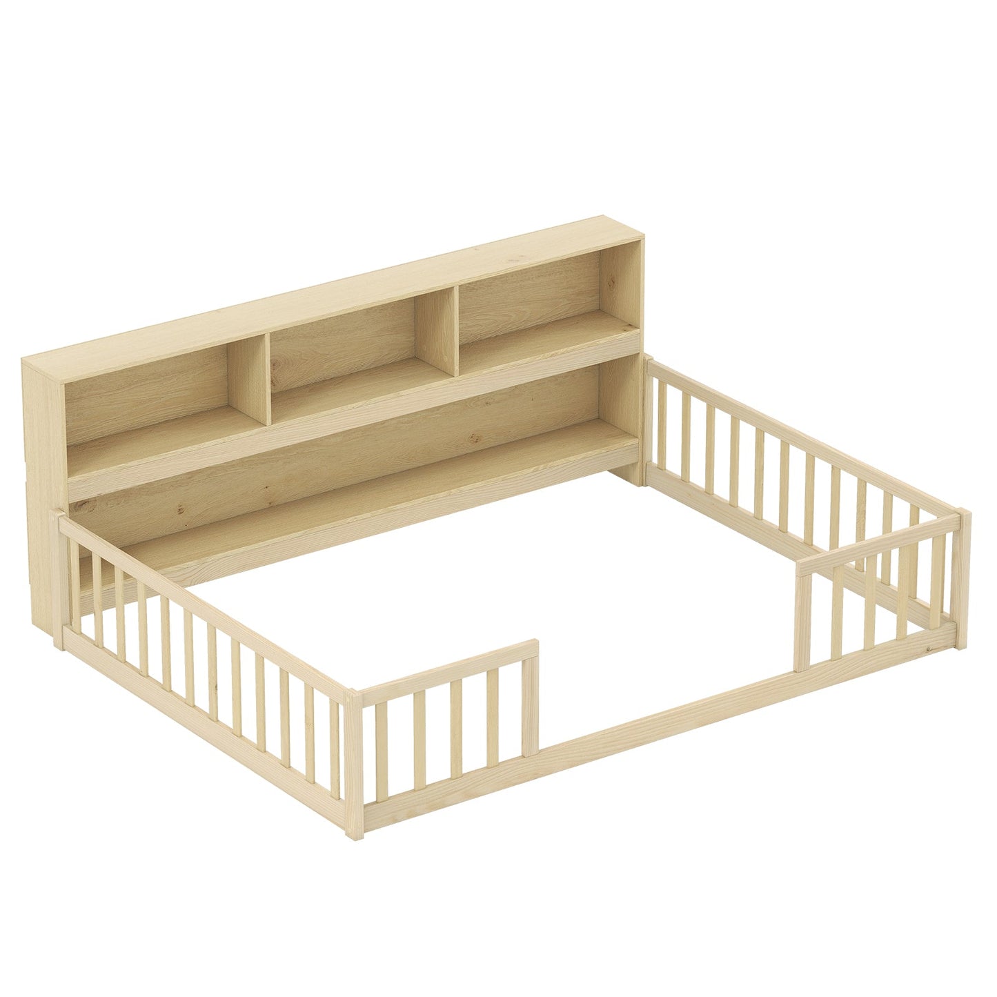 Full Size Montessori Floor Bed with Bookcase