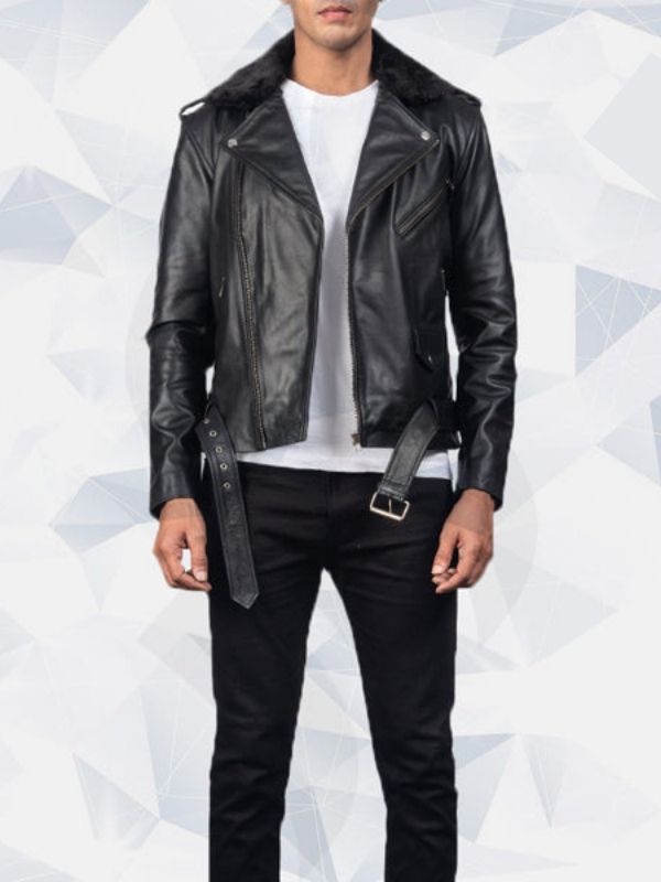 Furton Black Biker Leather Jacket