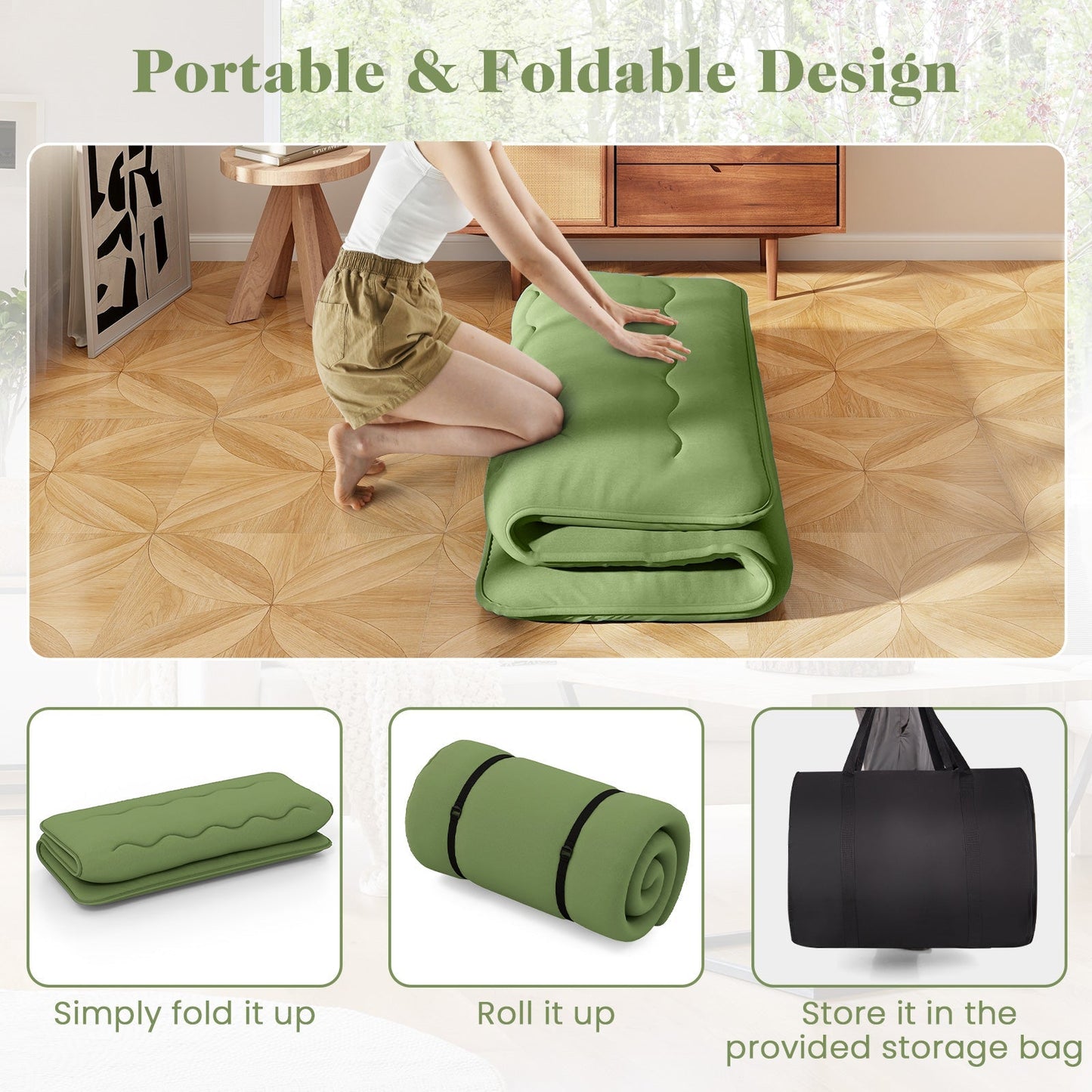 Floor Mattress with Washable Cover and Carry Bag