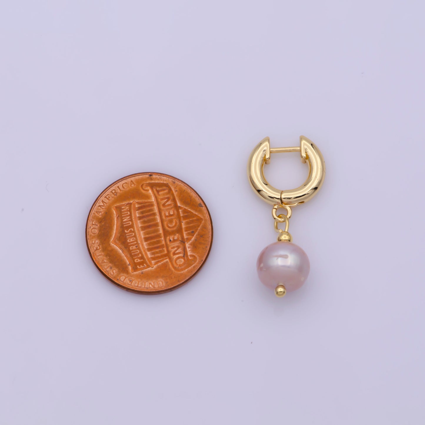 Gold Huggie Pink Pearl Earrings Freshwater, Dangle Champagne Pearl Earrings Round Blush Pink Wedding Jewelry Bridesmaids T-241
