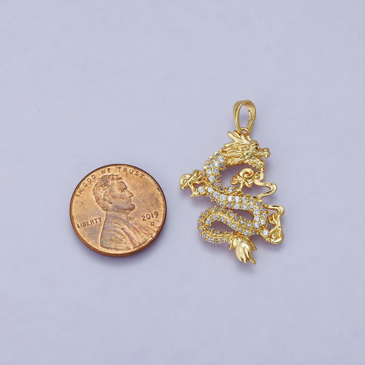 Gold Filled Dragon Pendant Cubic Zirconia CZ Micro Pave Dragon Fantasy For Statement Necklace Jewelry Making H-627