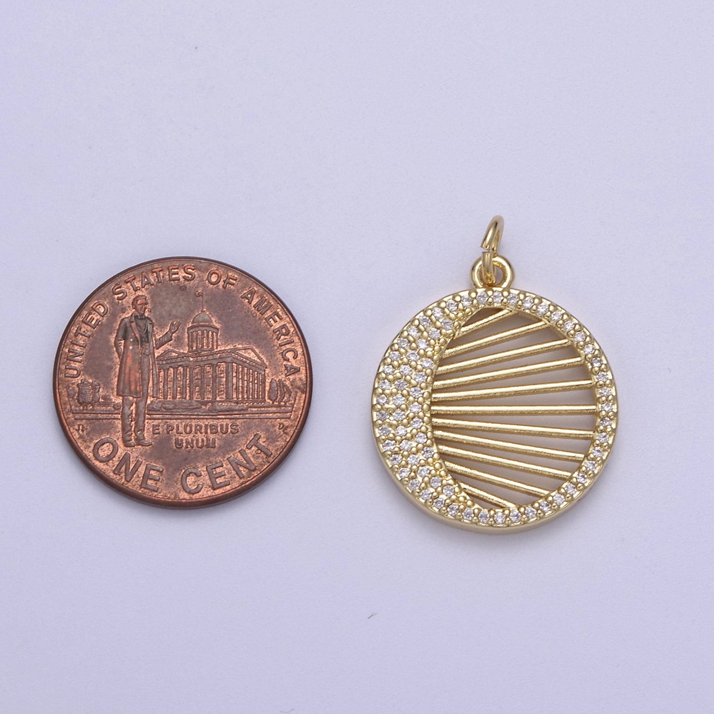 14K Gold Filled Micro Pave Crescent Moon Charm Round Coin Disc Pendant for Statement Necklace N-666