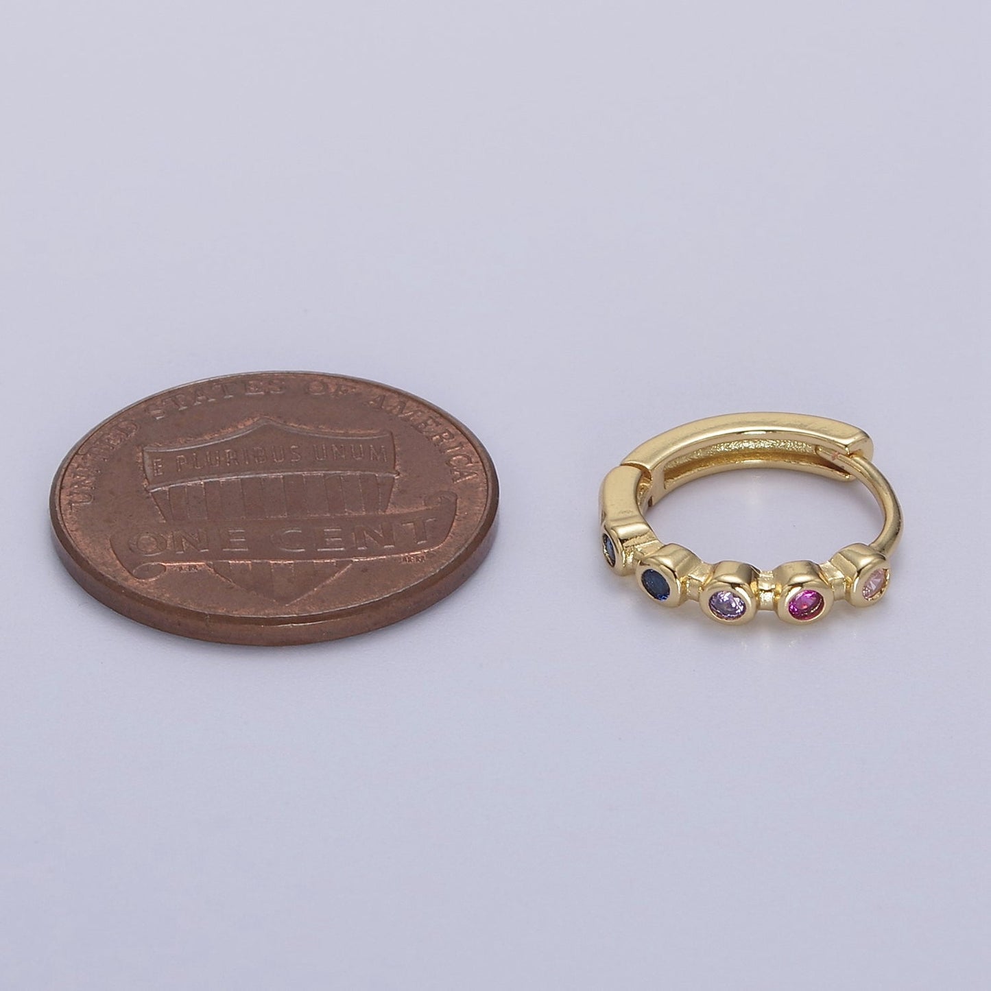 Multi Color Huggie Earring 14mm Gold Hoop Colorful CZ Earring T-359