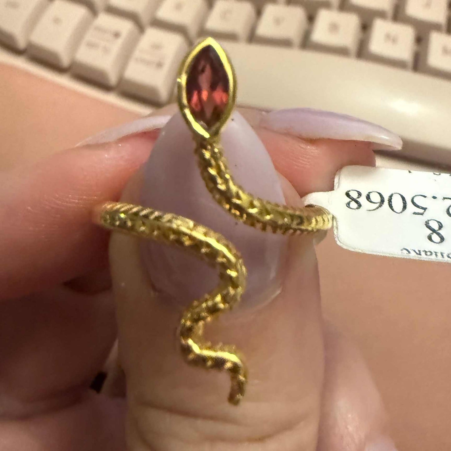 Gemstone Snake Ring  - Sterling Silver or Gold Vermeil