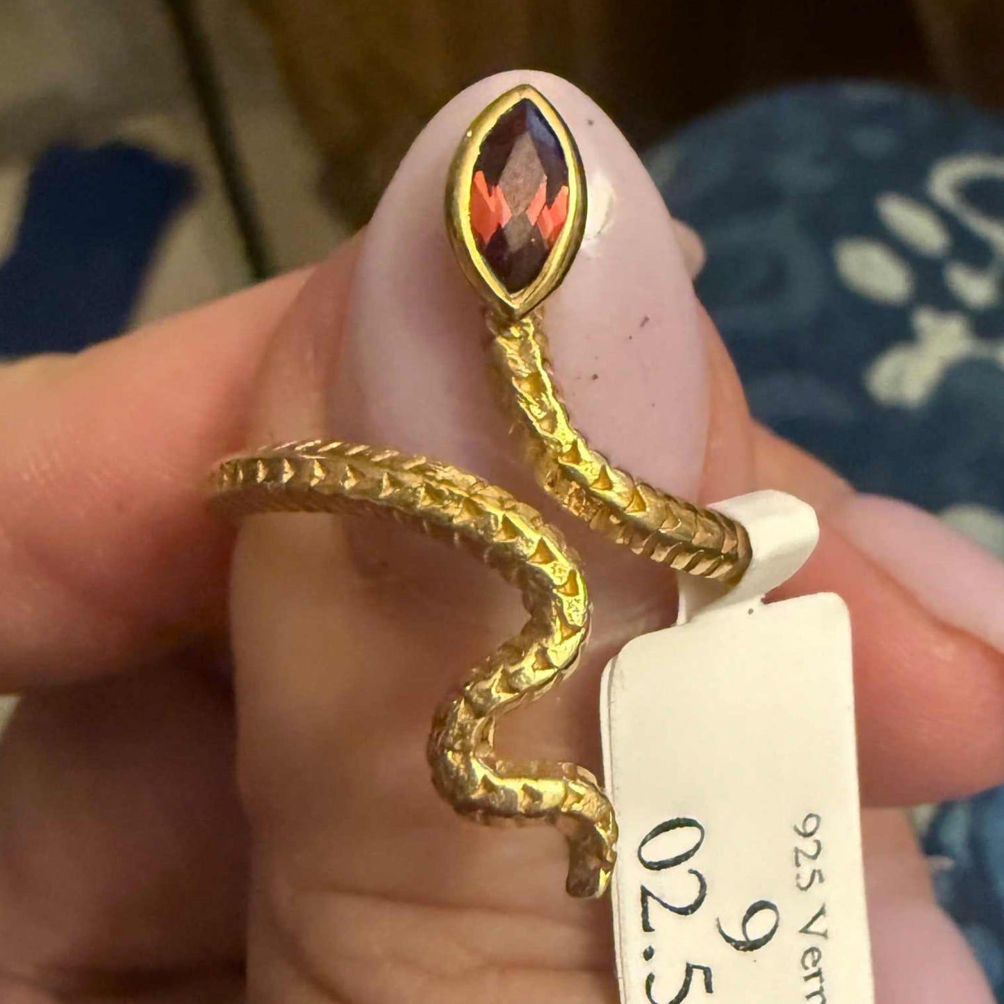 Gemstone Snake Ring  - Sterling Silver or Gold Vermeil