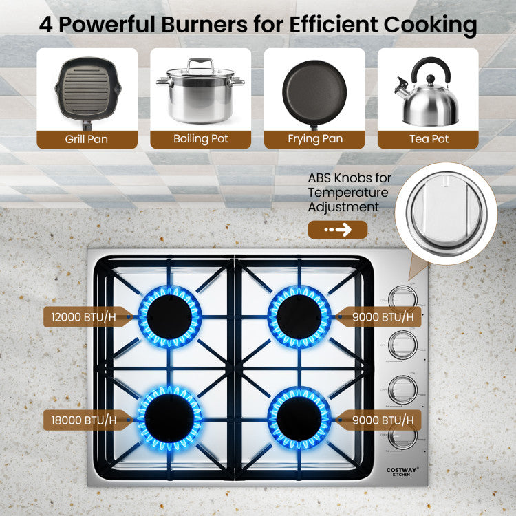 30/36 Inch Gas Cooktop with 4/6 Powerful Burners and ABS Knobs