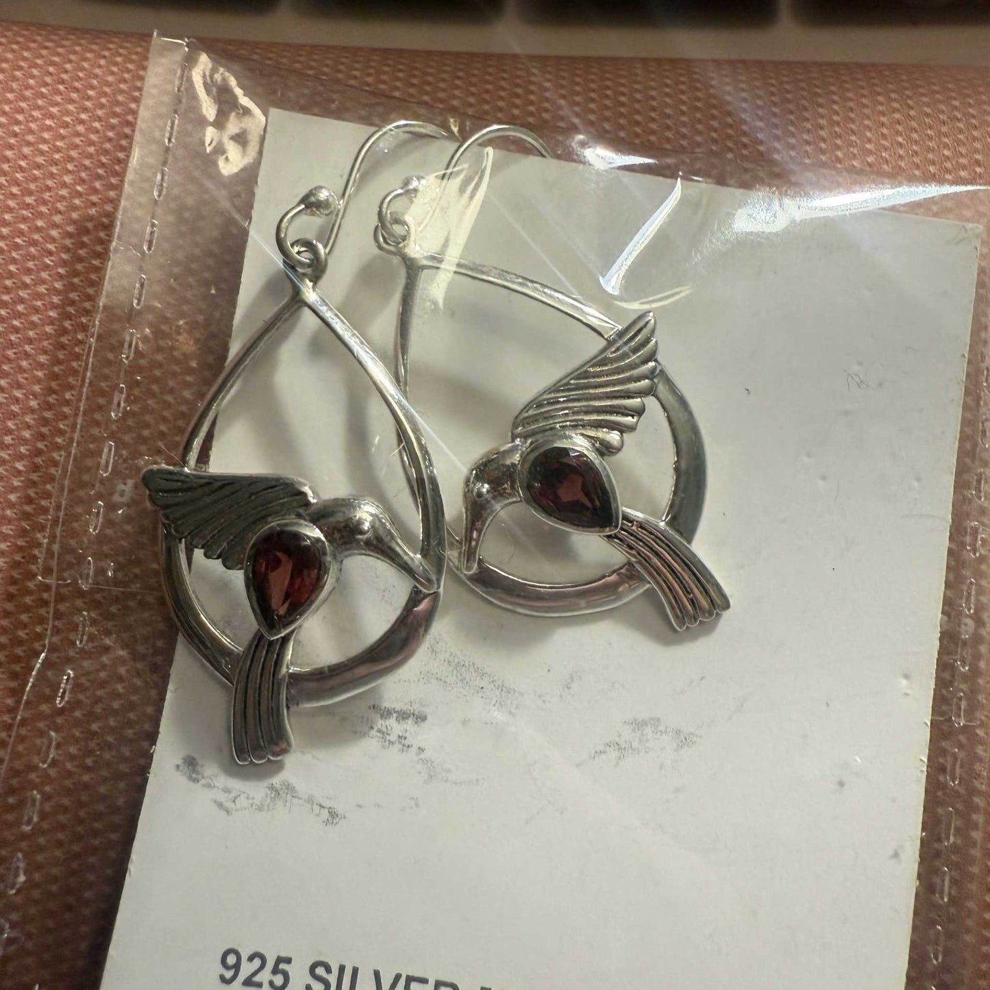 Hummingbird Gemstone Earrings in Sterling Silver — Peridot & Garnet