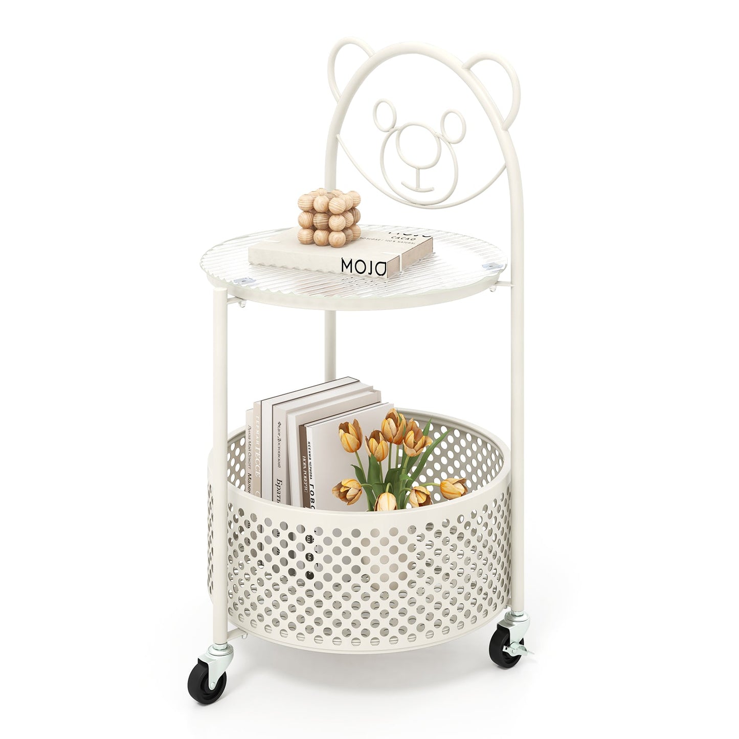 Modern Sofa Side Table on Lockable Wheels for Living Room Bedroom Study