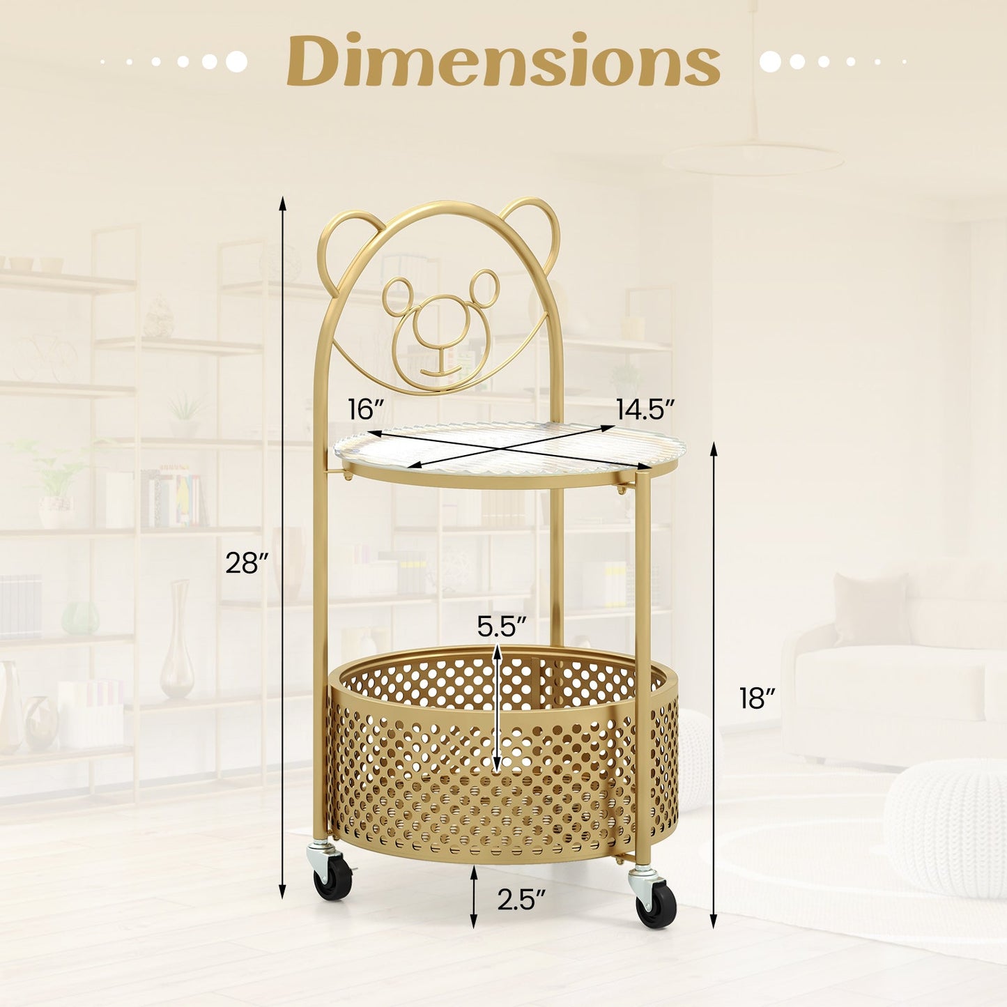 Modern Sofa Side Table on Lockable Wheels for Living Room Bedroom Study
