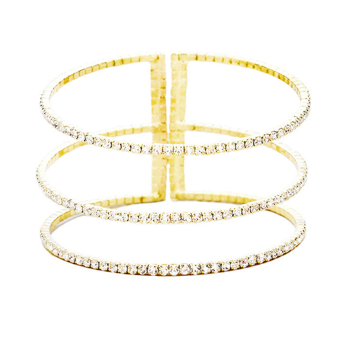 3Row Split Layer Round Crystal Detail Cuff Evening Bracelet