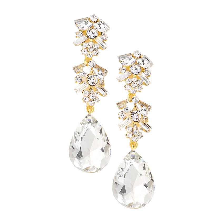 Chunky Pear Crystal Floral Evening Drop Earrings