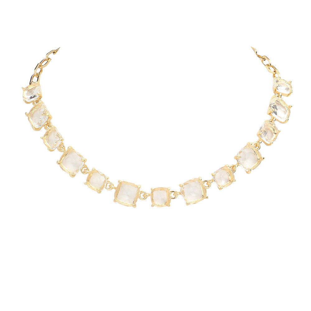 Women's Cushion Square Stone Link Evening Necklace