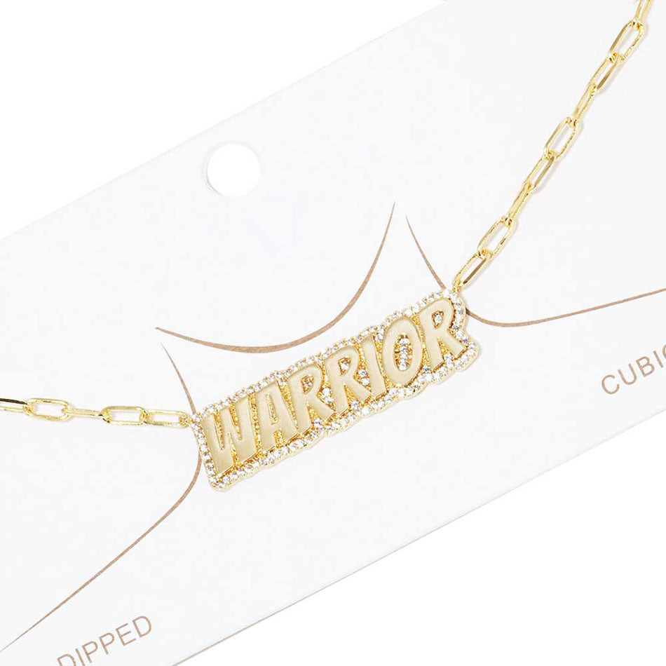 Gold Dipped Warrior Message Pendant Necklace