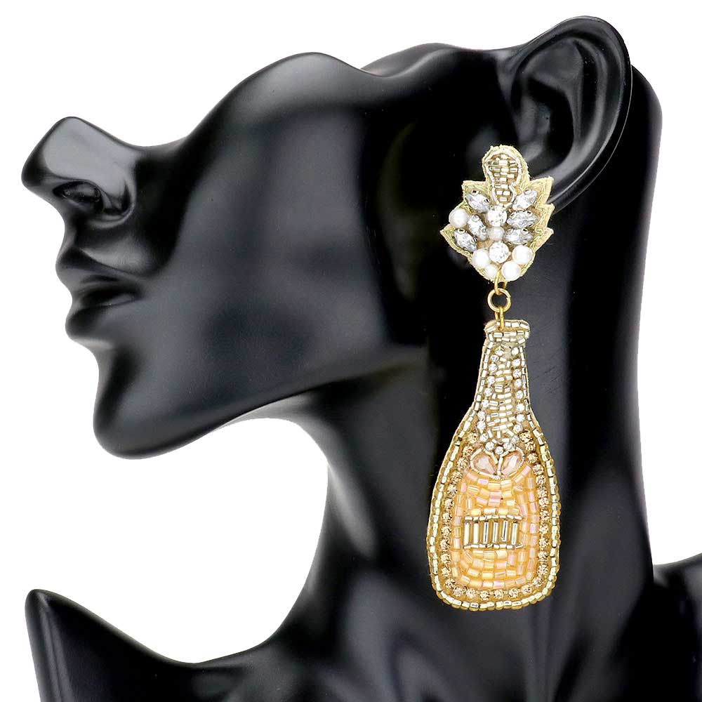 Felt Back Multi Beaded Champagne Dangle Earrings