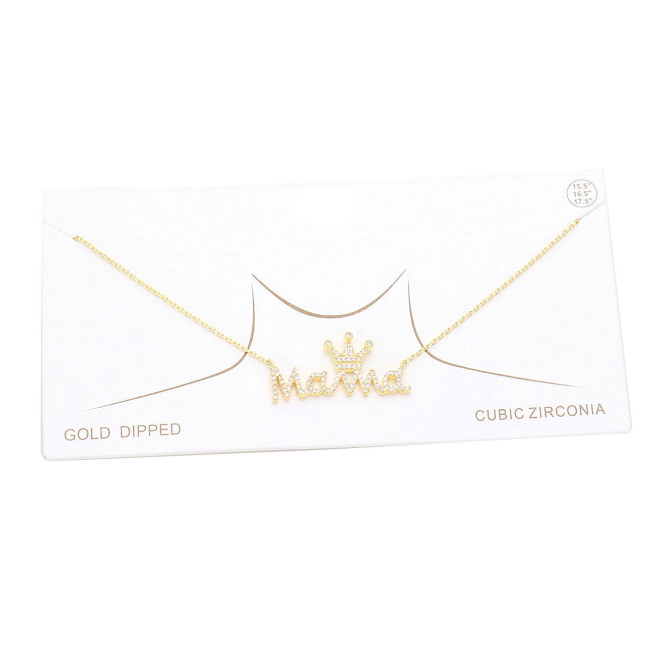 Gold Dipped CZ Crown MAMA Message Pendant Necklace